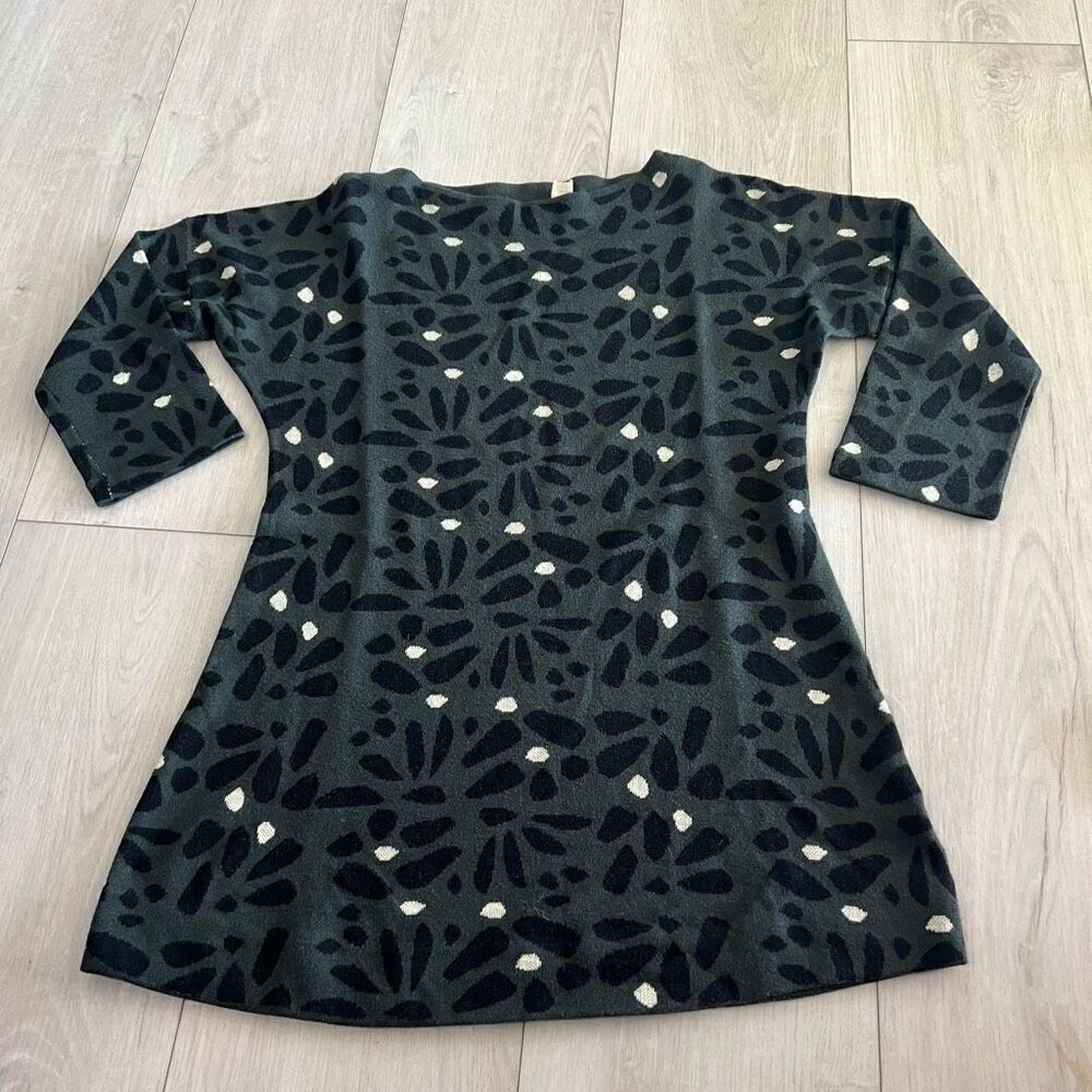 Field flower Anthropologie green floral pullover sweater knot top long sleeve si - Picture 1 of 8